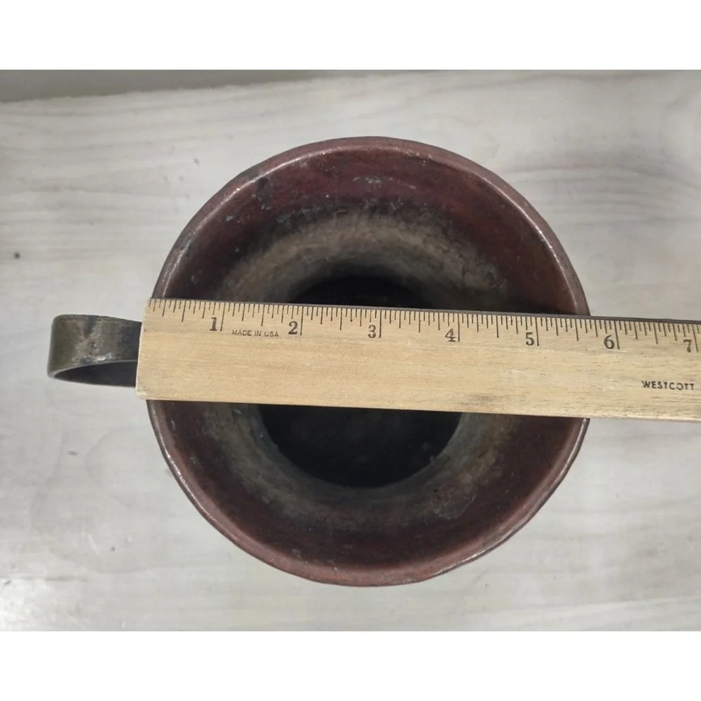 Vtg Hand Hammered Solid Copper Vase Urn Brass Handles Rustic Farm Decor Heavy